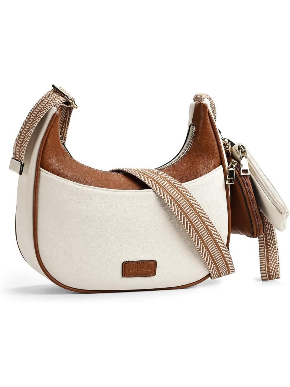 Women's White Brown Vegan Leather Wristlet Phone Mini Purse Small Crossbody Bag